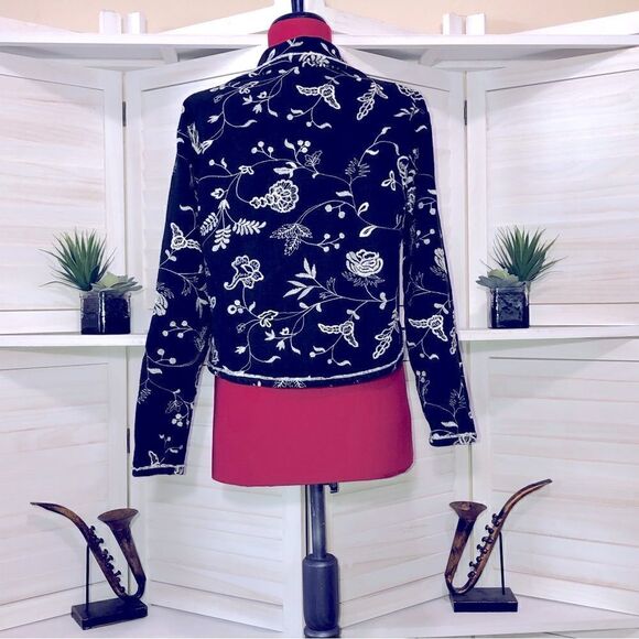 Vintage 90s A La Mode Black Floral Embroidered Blazer Small - Picture 3 of 8